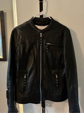 Women’s Black Leather Zip-Front Jacket